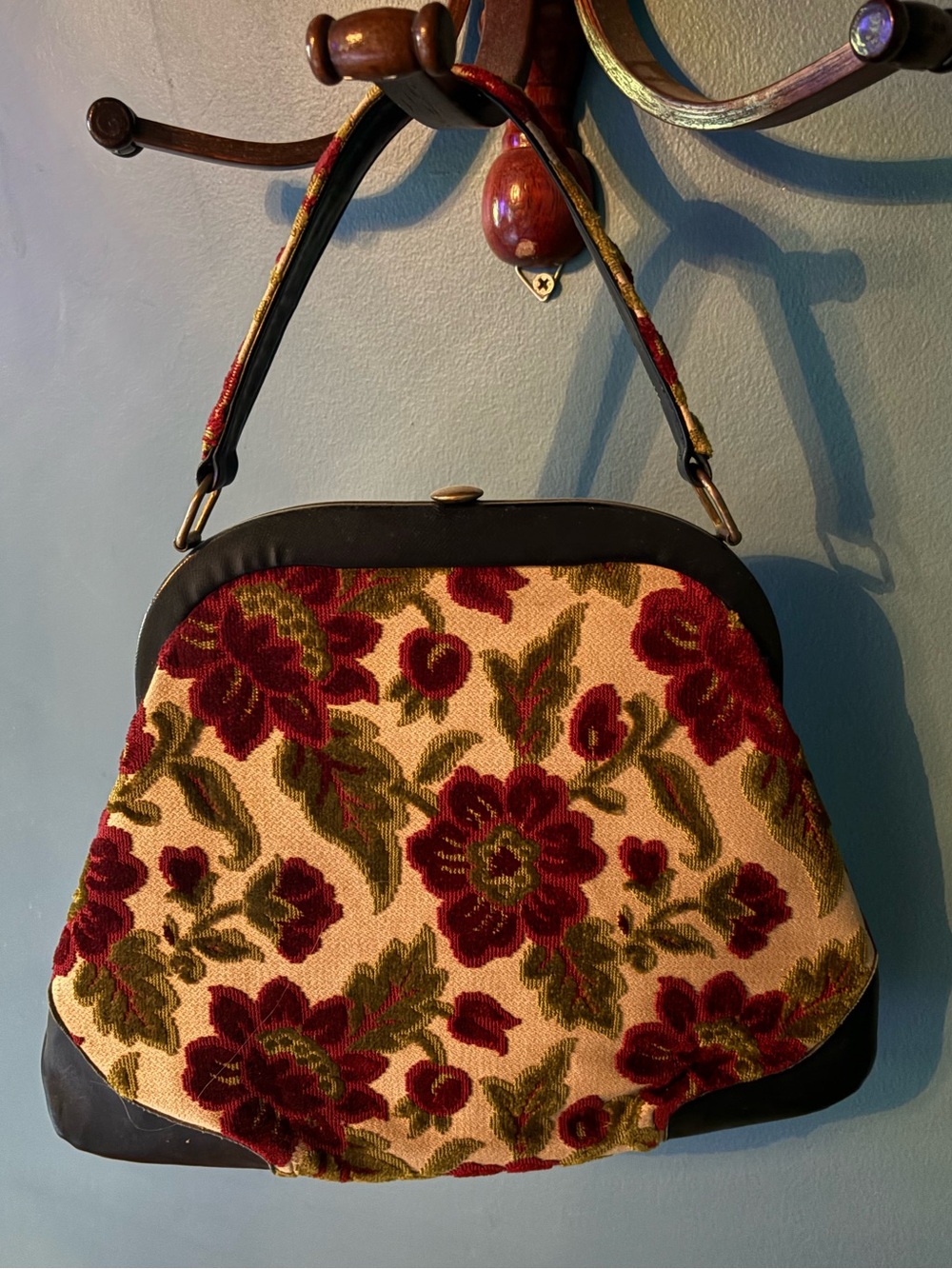 Vintage Floral Chenille Tapestry Carpet Bag